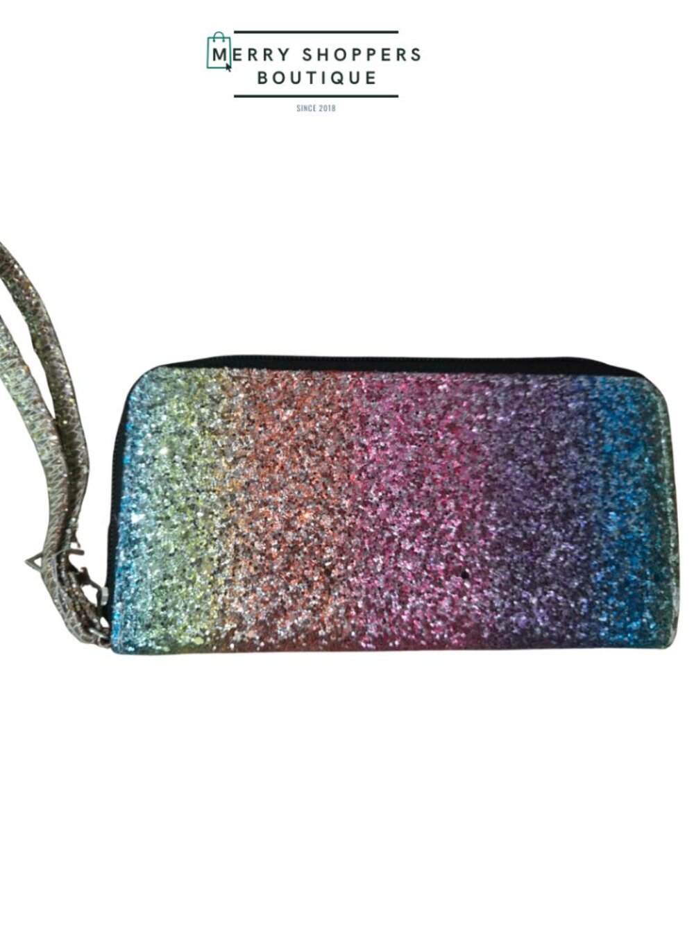 Rainbow Glitter Zip-Around Wristlet Wallet